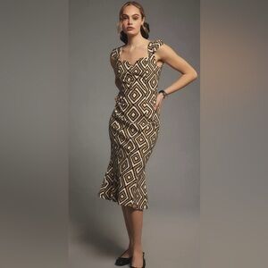 NWT The Cecily Fit & Flare Sweetheart Midi Dress by Maeve Sz Medium Black Motif